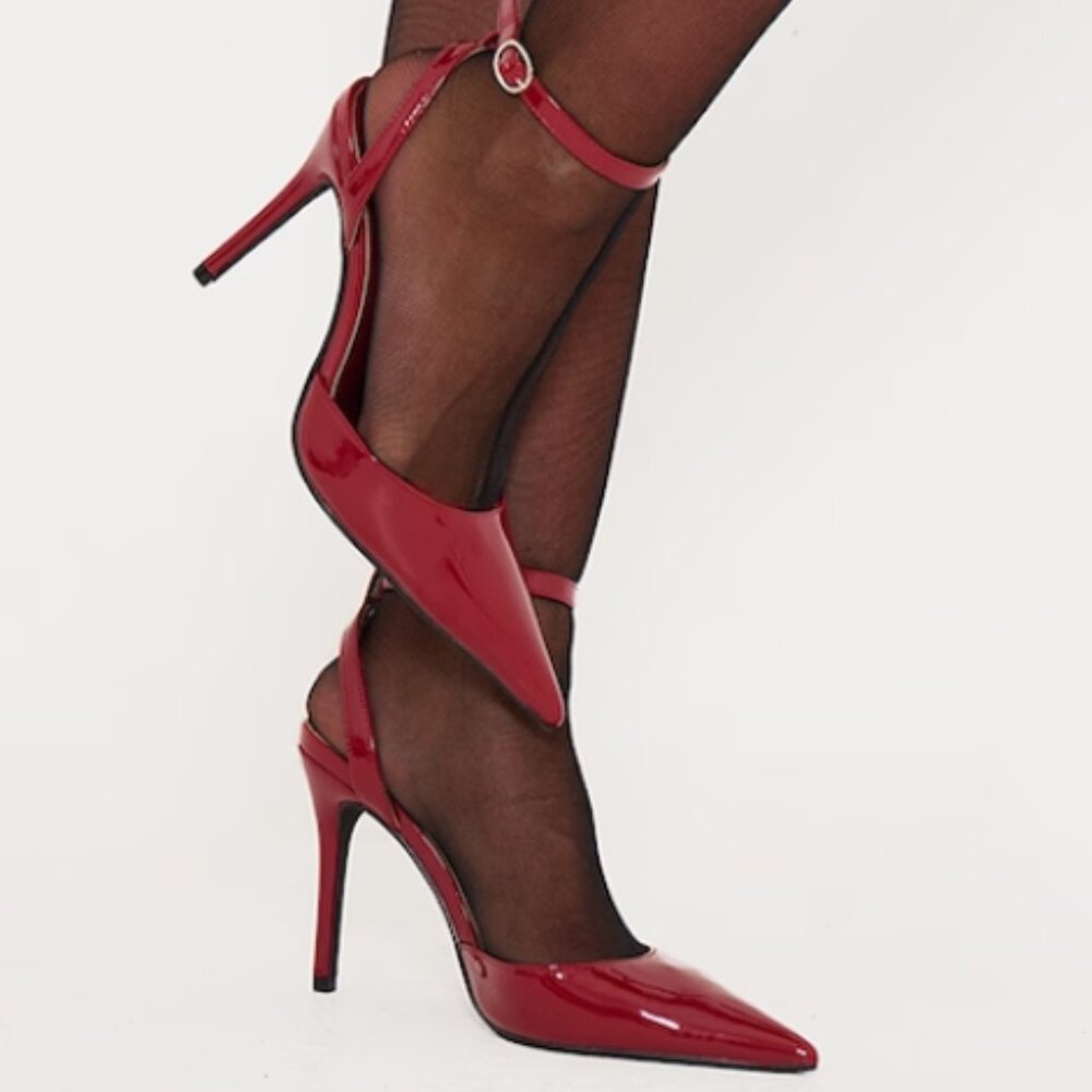 PRETTYLITTLETHING Cherry Red Patent Ankle Strap High Heeled Courts